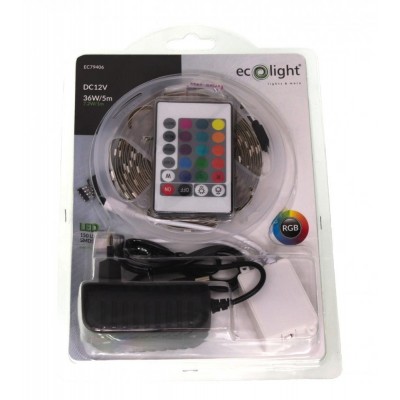 ECOLIGHT LED pásek - RGB 5050 - 5m - 30LED/m - 36W/5m - IP20 - SADA