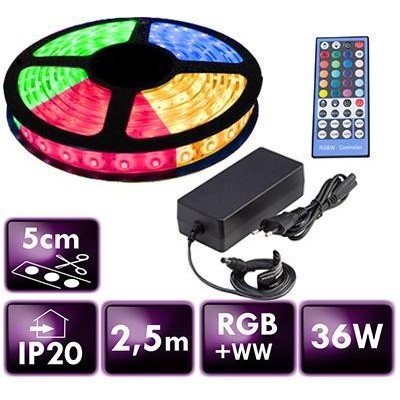 BERGE LED pásek - RGB+WW - SMD 5050 - 2,5m - 60LED/m - 14,4W/m - 1400L - IP20 - SADA