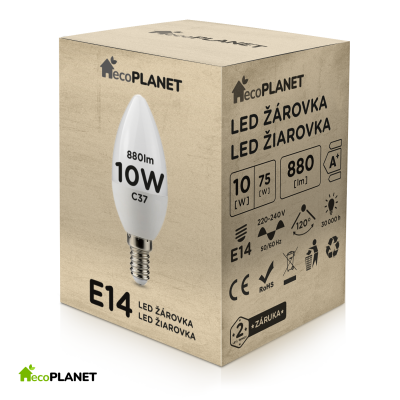 BERGE LED žárovka - ecoPLANET - E14 - 10W - svíčka - 880Lm - studená bílá