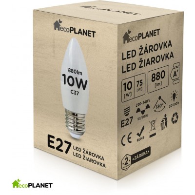 BERGE LED žárovka - ecoPLANET - E27 - 10W - svíčka - 880Lm - teplá bílá