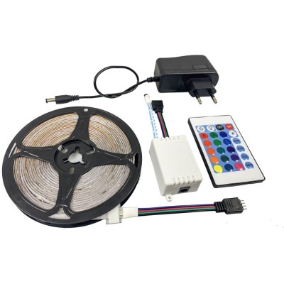 BERGE LED pásek RGB - IP65 - 5m + dálkové ovládání + napájecí adaptér - SADA