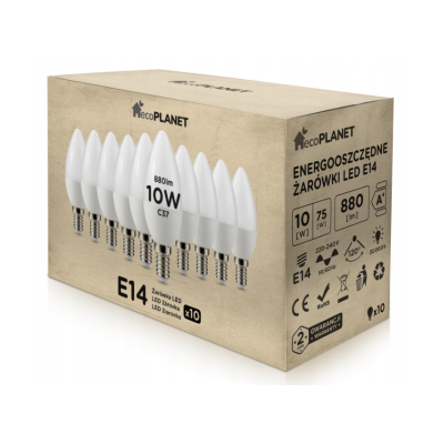 ecoPLANET 10x LED žárovka - ecoPLANET - E14 - 10W - svíčka - 880Lm - studená bílá