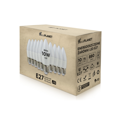 ecoPLANET 10x LED žárovka - ecoPLANET - E27 - 10W - svíčka - 880Lm - teplá bílá