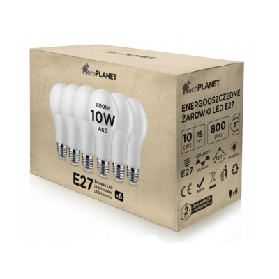 ecoPLANET 6x LED žárovka - ecoPLANET - E27 - 10W - 800Lm - neutrální bílá