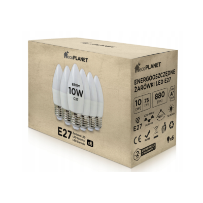 ecoPLANET 6x LED žárovka - ecoPLANET - E27 - 10W - svíčka - 880Lm - teplá bílá