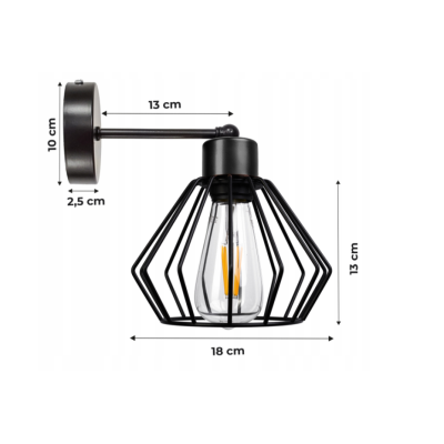 BERGE Nástěnná lampa - kinkiet - E27 - BRYLANT - černá