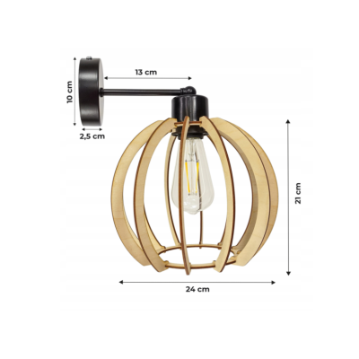 BERGE Nástěnná lampa - kinkiet - E27 - dřevěná koule - černá