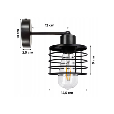 BERGE Nástěnná lampa - kinkiet - E27 - PRUŽINA - černá