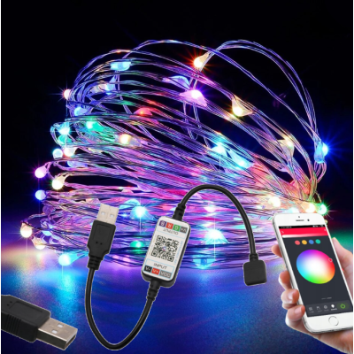 BERGE LED světelný řetěz - RGB MULTICOLOR - USB - SMART - 10 m