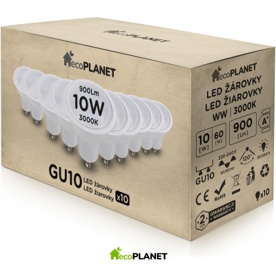 BERGE 10x LED žárovka - GU10 - ECOPLANET - 10W - 900Lm - teplá bílá