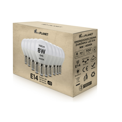 ecoPLANET 10x LED žárovka E14 - G45 - 8W - 700lm - neutrální bílá