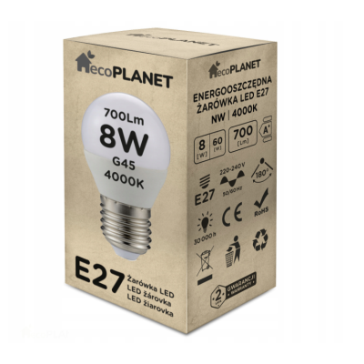 ecoPLANET 10x LED žárovka E27 - G45 - 8W - 700lm - neutrální bílá