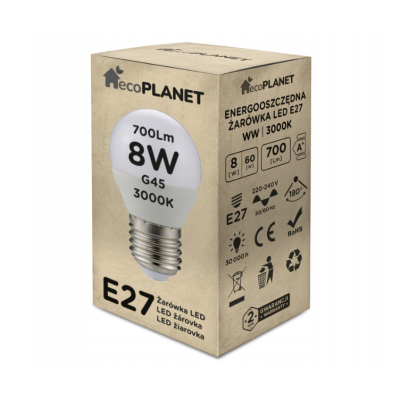 ecoPLANET 10x LED žárovka E27 - G45 - 8W - 700lm - teplá bílá