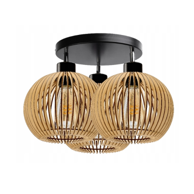 BERGE Stropní LED kulaté svítidlo 3xE27 - WOOD - černé