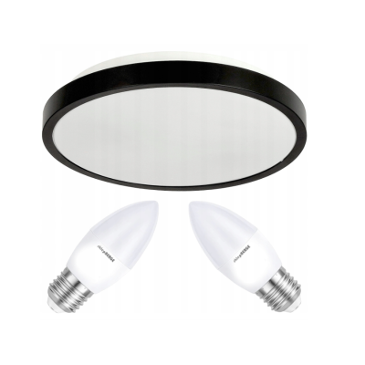 BERGE Stropní LED svítidlo LARI-R BLACK - 2xE27 IP20 + 2x E27 10W svíčka - teplá bílá