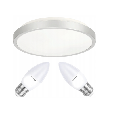 BERGE Stropní LED svítidlo SEMO-R SILVER - 2xE27 IP20 + 2x E27 10W svíčka - teplá bílá