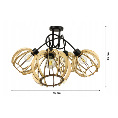 BERGE Závěsné svítidlo LOFT - 4x E27 - LARGE WOOD BALL