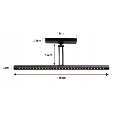 BERGE Nástěnné svítidlo LED do koupelny - 105 cm - 15w černé