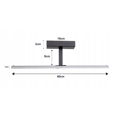 BERGE Nástěnné svítidlo LED do koupelny - 40 cm - 9W černé