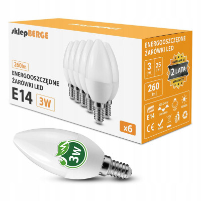 6x LED žárovka E14 3W 260lm - neutrální bílá