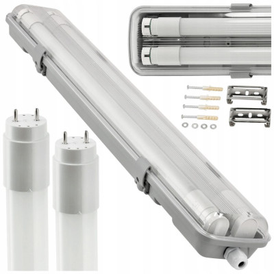 Hermetické svítidlo 120cm lampa + 2x LED trubice voděodolné 6000k studená teplota
