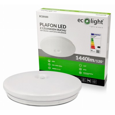 ECOLIGHT LED stropní svítidlo - PIR - 18W - IP44 - neutrální bílá