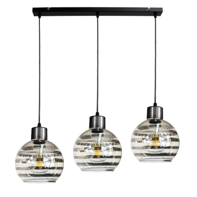 BERGE LED závěsné stropní svítidlo 3xE27 GLASS BALL stripes black