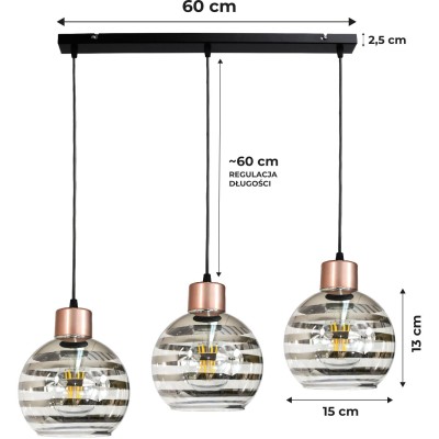 BERGE LED závěsné stropní svítidlo 3xE27 GLASS BALL stripes black