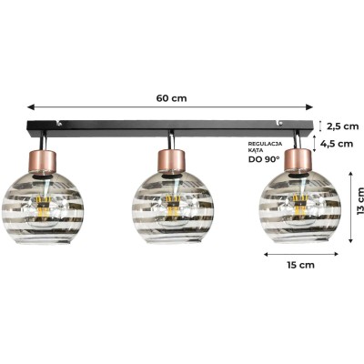 BERGE Stropní svítidlo s LED paprskem 3xE27 GLASS BALL stripes black