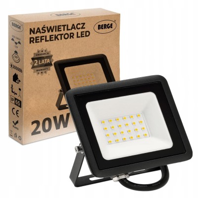 BERGE LED reflektor 20W IP65 PREMIUM - studená bílá