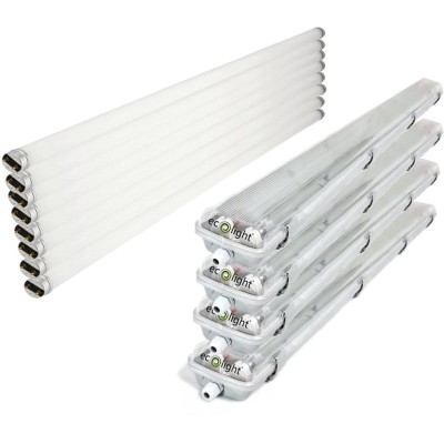 ECOLIGHT 4x Svítidlo + 8x LED trubice - G13 - 120cm - 18W - 1800lm studená bílá - SADA