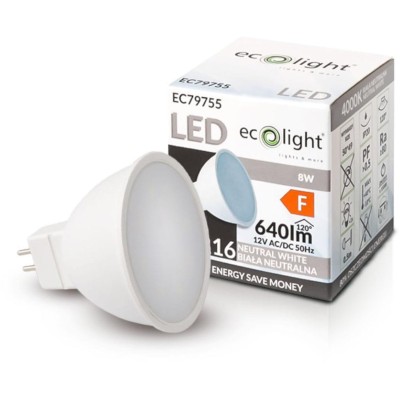 ECOLIGHT LED žárovka MR16 12V 8W neutrální bílá