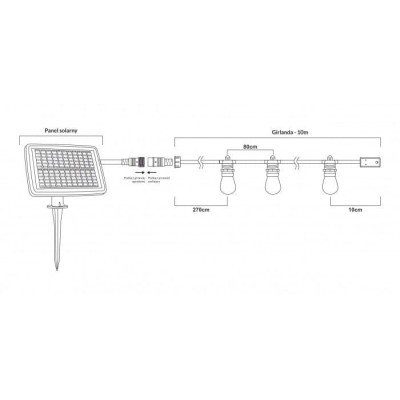 ECOLIGHT Solární zahradní girlanda LED 10 m + 10x žárovka