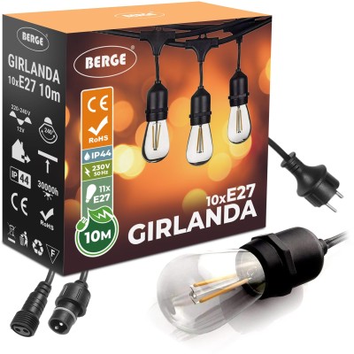 BERGE Venkovní dekorační řetěz GIRLAND - 11x E27 1W - 230V - IP44 - 10m