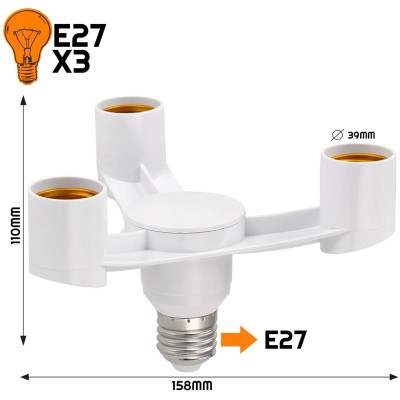 BERGE Redukce pro LED E27 - 3xE27 široká