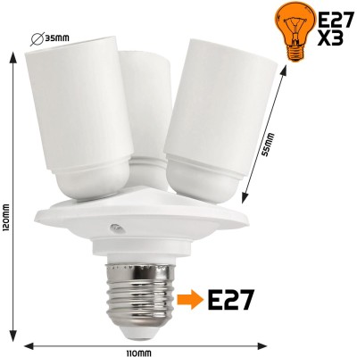 BERGE Redukce pro LED E27 - 3xE27 úzká