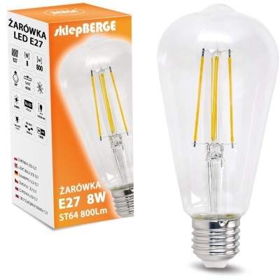 BERGE LED žárovka E27 ST64 8W neutrální bílá