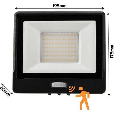 BERGE LED reflektor MASTER - 50W - IP65 - PIR - neutrální bílá