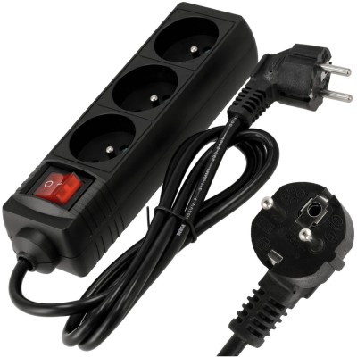 BERGE Prodlužovací kabel 1,5 m - 3 zásuvky - černý s vypínačem