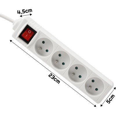 BERGE Prodlužovací kabel 1,5m - 4 zásuvky - bílý s vypínačem