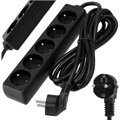 BERGE Prodlužovací kabel 3m - 5 zásuvek - černý