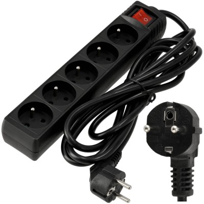 BERGE Prodlužovací kabel 3m - 5 zásuvek - černý s vypínačem