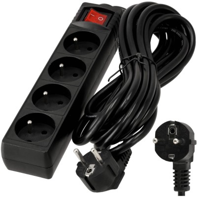 BERGE Prodlužovací kabel černý 5m - 4 zásuvky s vypínačem