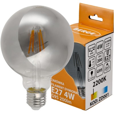 BERGE LED žárovka G95 - E27 - 4W - FILAMENT - kouřová - teplá bílá