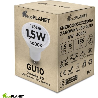 ecoPLANET LED žárovka GU10 - 1,5W - studená bílá