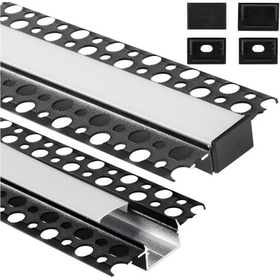 ECOLIGHT Hliníkový profil GK pro sádrokarton pro LED pásky černý + mléčný kryt 2m