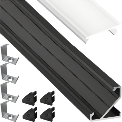 BERGE HLINÍKOVÝ PROFIL PRO LED PÁSEK ČERNÝ ROH 2M + Mléčný kryt Lumines