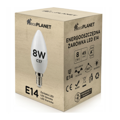 ecoPLANET 10x LED žárovka E14 svíčka 8W 700lm - studená bílá