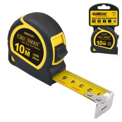CROWNMAN Svinovací metr s pojistkou 10 m, 25 mm, univerzální ocelový, háček