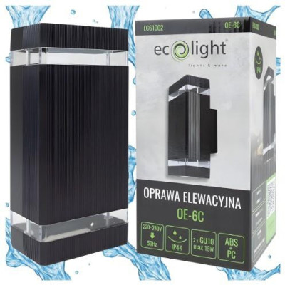 ECOLIGHT Venkovní nástěnná lampa, zahradní fasádní lampa, vodotěsná, 2x GU10, černá